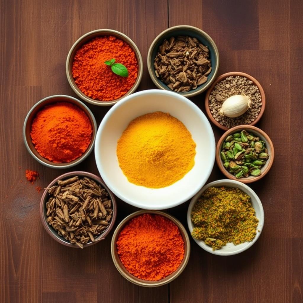 Colourful spice blend bowls