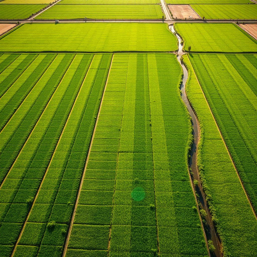 Aerial view of green Egyptian agricultural fields