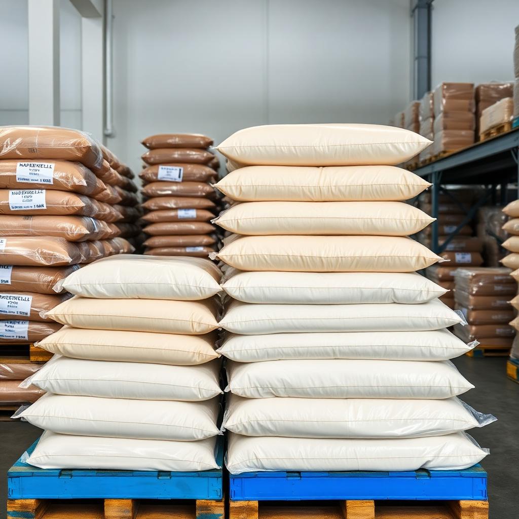 Sealed food-grade bags palletised for export