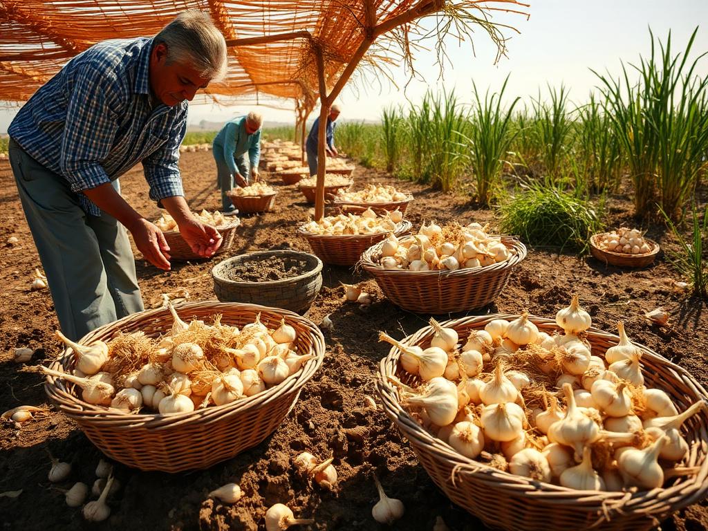 Garlic harvest on an Egyptian farm