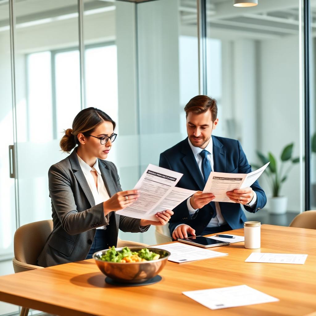 Business consultation reviewing ingredient specifications